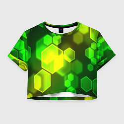 Футболка 3D укороченная женская Зелёные соты абстракция, цвет: 3D-принт