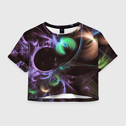 Футболка 3D укороченная женская Магические фиолетовые волны и цветные космические, цвет: 3D-принт