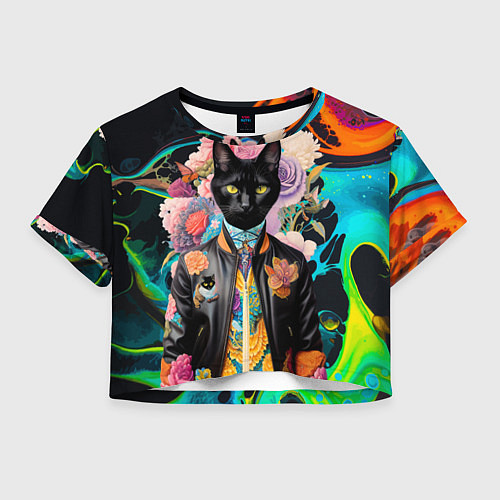 Женский топ Модный чёрный кот - нейросеть - мода / 3D-принт – фото 1