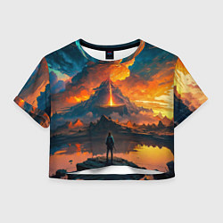 Футболка 3D укороченная женская Вулкан на закате, цвет: 3D-принт