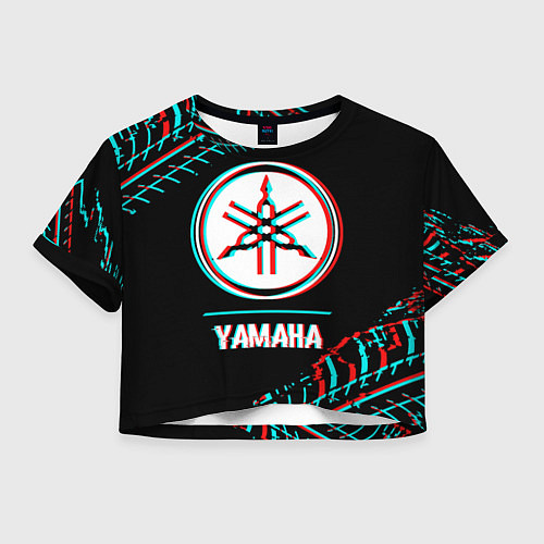 Женский топ Значок Yamaha в стиле glitch на темном фоне / 3D-принт – фото 1