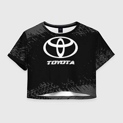 Футболка 3D укороченная женская Toyota speed на темном фоне со следами шин, цвет: 3D-принт