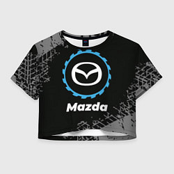 Футболка 3D укороченная женская Mazda в стиле Top Gear со следами шин на фоне, цвет: 3D-принт