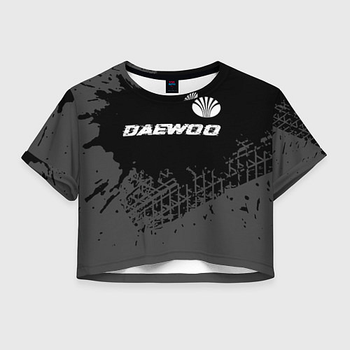 Женский топ Daewoo speed на темном фоне со следами шин: символ / 3D-принт – фото 1