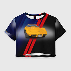 Футболка 3D укороченная женская Классический спорткар Chevrolet Corvette Stingray, цвет: 3D-принт
