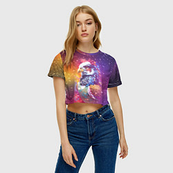 Футболка 3D укороченная женская Fantastic bird and starry space, цвет: 3D-принт — фото 2