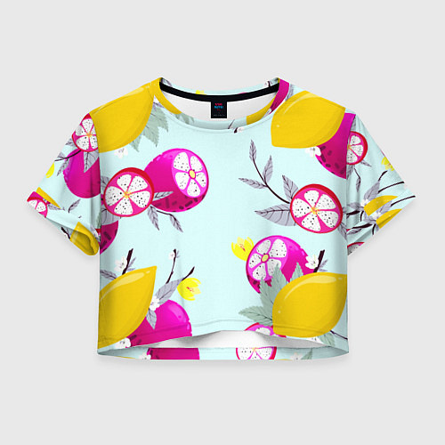 Женский топ Желтые и розовые фрукты с листиками / 3D-принт – фото 1