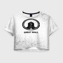 Футболка 3D укороченная женская Great Wall с потертостями на светлом фоне, цвет: 3D-принт