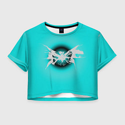 Футболка 3D укороченная женская Сияние бабочки - черный - коллекция Хуф и Ся, цвет: 3D-принт