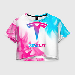 Футболка 3D укороченная женская Tesla neon gradient style, цвет: 3D-принт