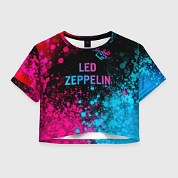 Футболка 3D укороченная женская Led Zeppelin - neon gradient: символ сверху, цвет: 3D-принт