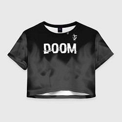Футболка 3D укороченная женская Doom glitch на темном фоне: символ сверху, цвет: 3D-принт