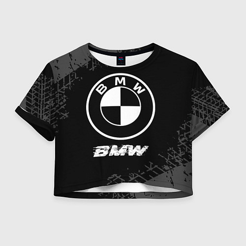 Женский топ BMW speed на темном фоне со следами шин / 3D-принт – фото 1