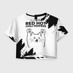 Футболка 3D укороченная женская Red Hot Chili Peppers рок кот на светлом фоне, цвет: 3D-принт