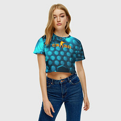 Футболка 3D укороченная женская CS GO blue neon, цвет: 3D-принт — фото 2
