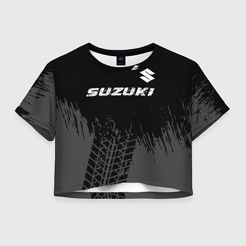 Женский топ Suzuki speed на темном фоне со следами шин: символ / 3D-принт – фото 1