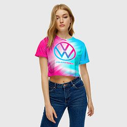 Футболка 3D укороченная женская Volkswagen neon gradient style, цвет: 3D-принт — фото 2