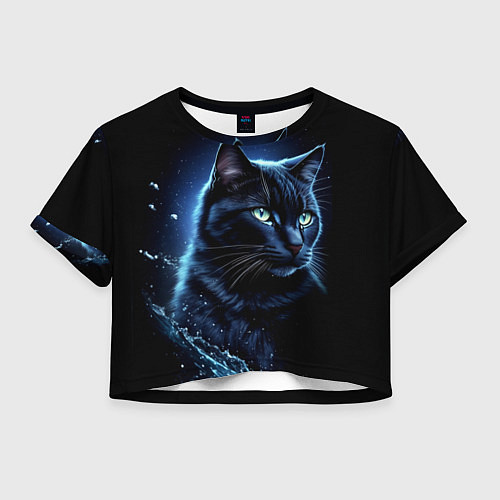 Женский топ Черный кот - брызги воды / 3D-принт – фото 1