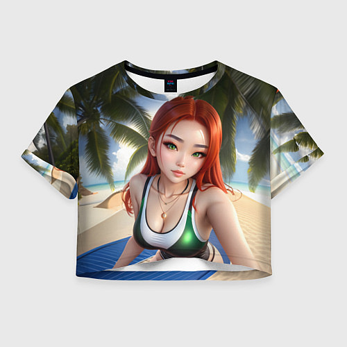 Женский топ Девушка с рыжими волосами на пляже / 3D-принт – фото 1