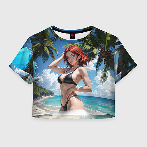 Женский топ Девушка с рыжими волосами на пляже / 3D-принт – фото 1
