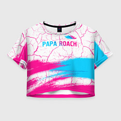 Футболка 3D укороченная женская Papa Roach neon gradient style: символ сверху, цвет: 3D-принт