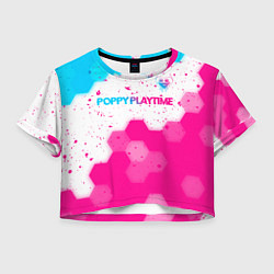 Футболка 3D укороченная женская Poppy Playtime neon gradient style: символ сверху, цвет: 3D-принт