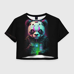 Футболка 3D укороченная женская Панда киберпанк, цвет: 3D-принт