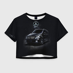 Футболка 3D укороченная женская Mercedes black, цвет: 3D-принт