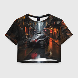 Футболка 3D укороченная женская Гусеничный броневик, цвет: 3D-принт