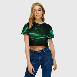Футболка 3D укороченная женская Starfield green logo, цвет: 3D-принт — фото 2