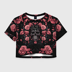 Футболка 3D укороченная женская И череп и розы, цвет: 3D-принт