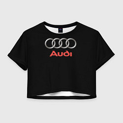 Футболка 3D укороченная женская Audi sport на чёрном, цвет: 3D-принт