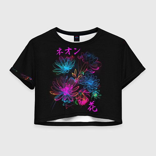 Женский топ Неоновые цветы - японский стиль / 3D-принт – фото 1