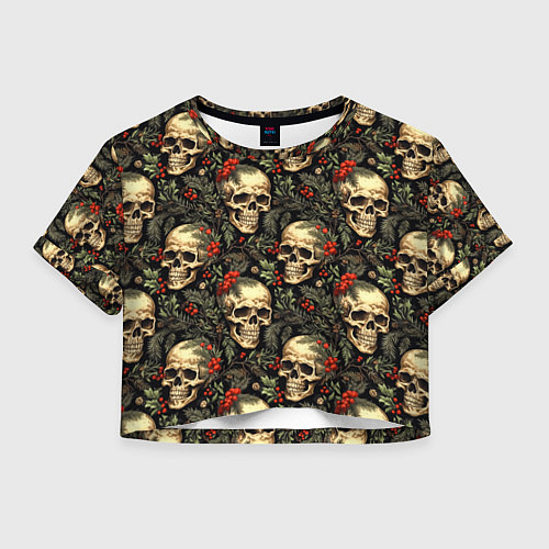 Женский топ Череп рябина шишки и хвойные ветки / 3D-принт – фото 1