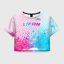 Футболка 3D укороченная женская Lifan neon gradient style: символ сверху, цвет: 3D-принт