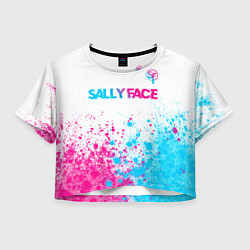 Футболка 3D укороченная женская Sally Face neon gradient style: символ сверху, цвет: 3D-принт