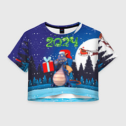 Футболка 3D укороченная женская Cиний дракон, цвет: 3D-принт