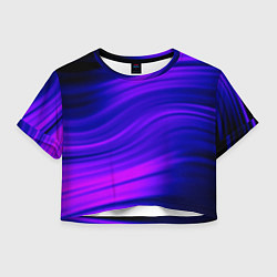Футболка 3D укороченная женская Волнистый абстрактный узор в синих и малиновых тон, цвет: 3D-принт