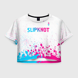 Футболка 3D укороченная женская Slipknot neon gradient style посередине, цвет: 3D-принт