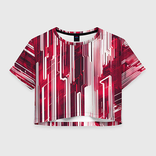 Женский топ Киберпанк полосы белый и красный / 3D-принт – фото 1