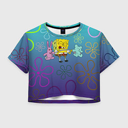 Футболка 3D укороченная женская Spongebob workout, цвет: 3D-принт