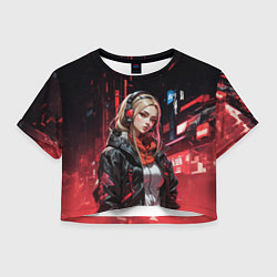 Футболка 3D укороченная женская Вдумчивая девушка, цвет: 3D-принт