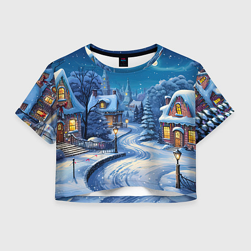 Женский топ Новогодняя ночь в деревушке / 3D-принт – фото 1