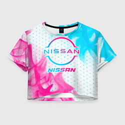 Футболка 3D укороченная женская Nissan neon gradient style, цвет: 3D-принт
