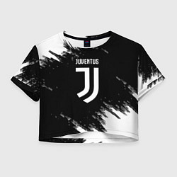 Футболка 3D укороченная женская Juventus спорт краски черно белый, цвет: 3D-принт