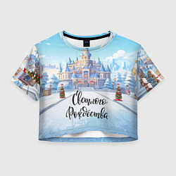 Футболка 3D укороченная женская Счастливого рождества, цвет: 3D-принт