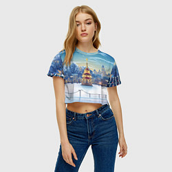 Футболка 3D укороченная женская Новогодняя погода, цвет: 3D-принт — фото 2