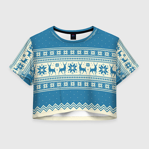 Женский топ Sweater with deer on a blue background / 3D-принт – фото 1