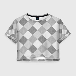 Футболка 3D укороченная женская Серый плед геометрический узор с текстурой, цвет: 3D-принт