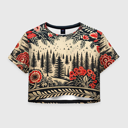 Женский топ Новогодний лес с узорами / 3D-принт – фото 1